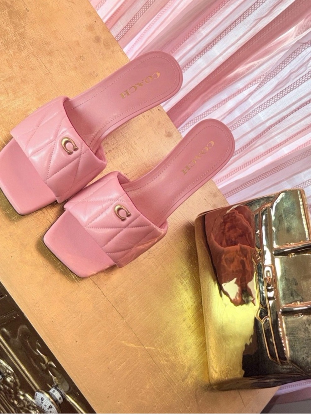 Coach Bubblegum Pink Leather Wedge Mules Size 10 Square Toe - Picture 2 of 8
